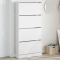 Armoire à chaussures 4 tiroirs rabattables blanc 80x21x163,5 cm