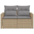 Canapé de jardin avec coussins 2 places beige résine tressée
