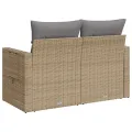 Canapé de jardin avec coussins 2 places beige résine tressée