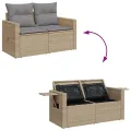 Canapé de jardin avec coussins 2 places beige résine tressée