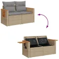 Canapé de jardin avec coussins 2 places beige résine tressée