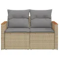 Canapé de jardin avec coussins 2 places beige résine tressée