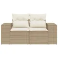 Canapé de jardin avec coussins 2 places beige résine tressée