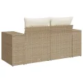 Canapé de jardin avec coussins 2 places beige résine tressée