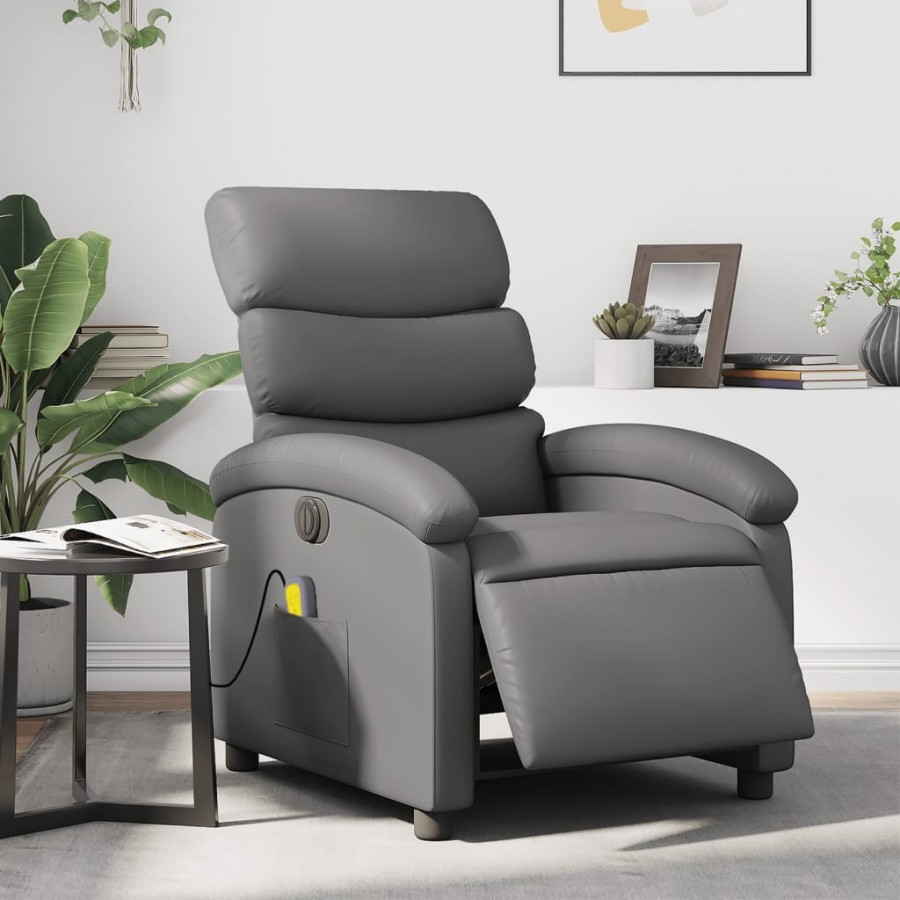 Fauteuil de massage inclinable électrique gris similicuir