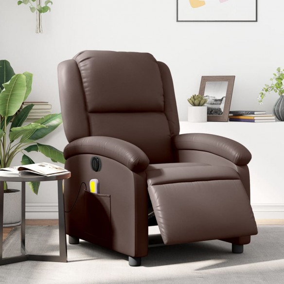 Fauteuil de massage inclinable électrique marron similicuir