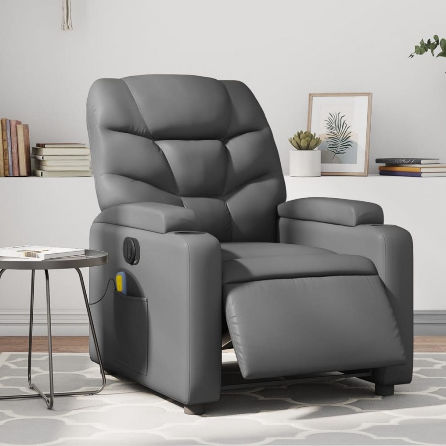 Fauteuil de massage inclinable électrique gris similicuir