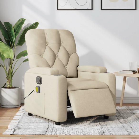 Fauteuil inclinable de massage électrique crème tissu