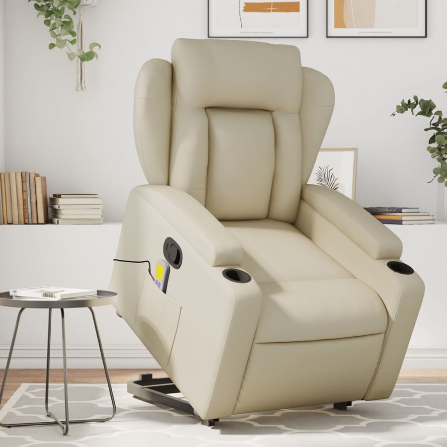 Fauteuil inclinable de massage Crème Similicuir