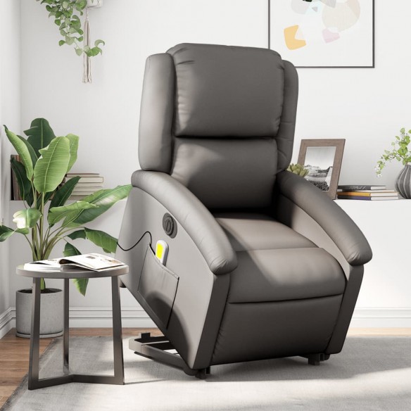 Fauteuil inclinable de massage électrique gris cuir véritable