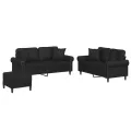 Ensemble de canapés 3 pcs avec coussins noir similicuir