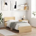 Cadre de lit tête de lit et lumières LED chêne sonoma 90x200 cm