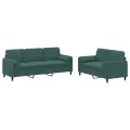 Ensemble de canapés 2 pcs avec coussins vert foncé velours