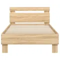 Cadre de lit tête de lit et lumières LED chêne sonoma 90x190 cm