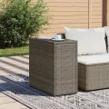 Table d'appoint de jardin avec dessus en verre gris rotin