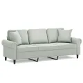 Canapé 3 places avec oreillers gris clair 180 cm velours