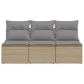 Canapé de jardin avec coussins 3 places beige résine tressée