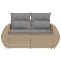 Canapé de jardin avec coussins 2 places beige résine tressée