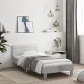 Cadre de lit tête de lit et lumières LED gris béton 100x200 cm