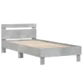 Cadre de lit tête de lit et lumières LED gris béton 100x200 cm