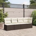 Canapé de jardin avec coussins 4 places marron résine tressée