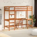 Lit superposé avec bureau cire marron 80x200 cm bois pin massif