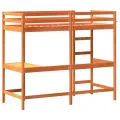 Lit superposé avec bureau cire marron 80x200 cm bois pin massif