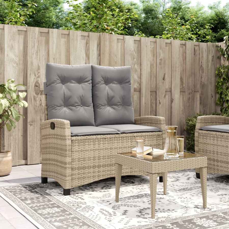 Banc inclinable de jardin avec coussins beige résine tressée