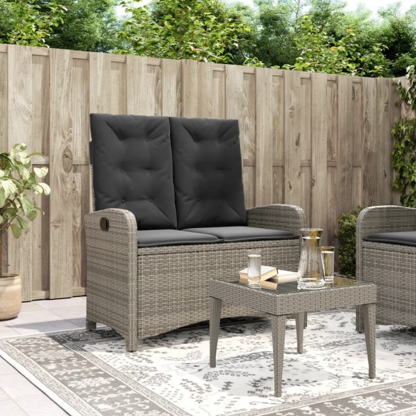 Banc inclinable de jardin avec coussins gris résine tressée