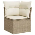 Canapé d'angle de jardin avec coussins beige résine tressée