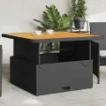 Table de jardin noir 110x110x71cm résine tressée et bois acacia