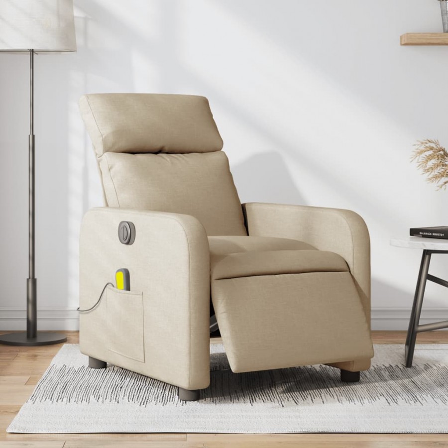 Fauteuil inclinable de massage électrique crème tissu