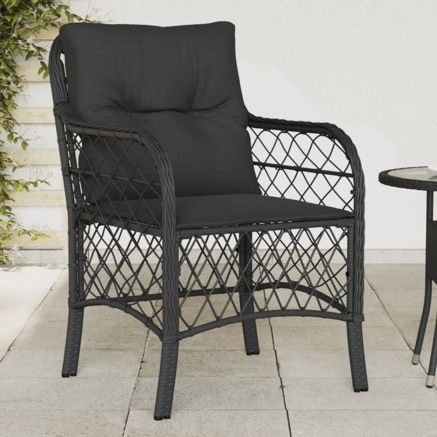 Chaises de jardin avec coussins 2 pcs noir résine tressée