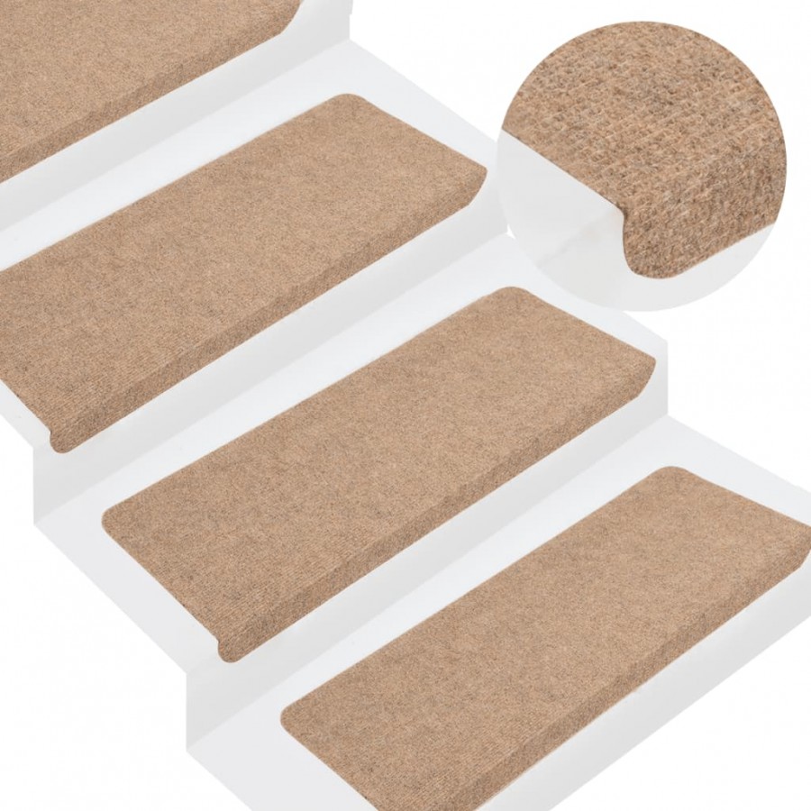 Tapis d'escalier auto-adhésifs 15 pcs 65x24,5x3,5 cm Beige