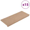 Tapis d'escalier auto-adhésifs 15 pcs 65x24,5x3,5 cm Beige