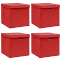 Boîtes de rangement et couvercles 4 pcs Rouge 32x32x32 cm Tissu