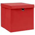 Boîtes de rangement et couvercles 4 pcs Rouge 32x32x32 cm Tissu