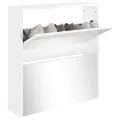 Armoire à chaussures miroir 2 niveaux Blanc brillant 63x17x67cm