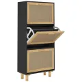 Armoire à chaussures Noir 52x25x115 cm Bois d'ingénierie/rotin
