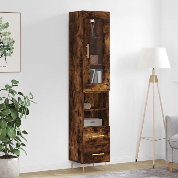 Buffet haut Chêne fumé 34,5x34x180 cm Bois d'ingénierie