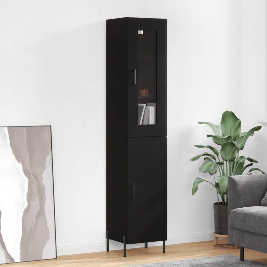 Buffet haut Noir 34,5x34x180 cm Bois d'ingénierie