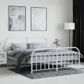 Cadre de lit métal avec tête de lit/pied de lit blanc 183x213cm