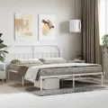 Cadre de lit métal avec tête de lit blanc 183x213 cm
