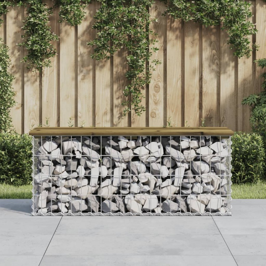 Banc de jardin design gabion 103x31,5x42cm bois de pin imprégné