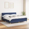 cadre de lit avec matelas Bleu 160x200 cm Tissu