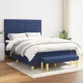 cadre de lit avec matelas Bleu 140x200 cm Tissu