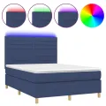 cadre de lit et matelas et LED Bleu 140x200 cm Tissu