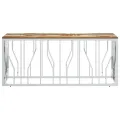 Table basse argenté acier inoxydable/bois massif récupération