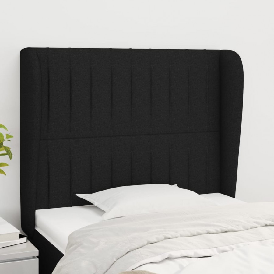 Tête de lit avec oreilles Noir 93x23x118/128 cm Tissu