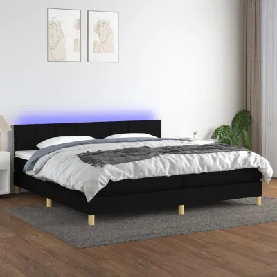 cadre de lit et matelas et LED Noir 200x200 cm Tissu